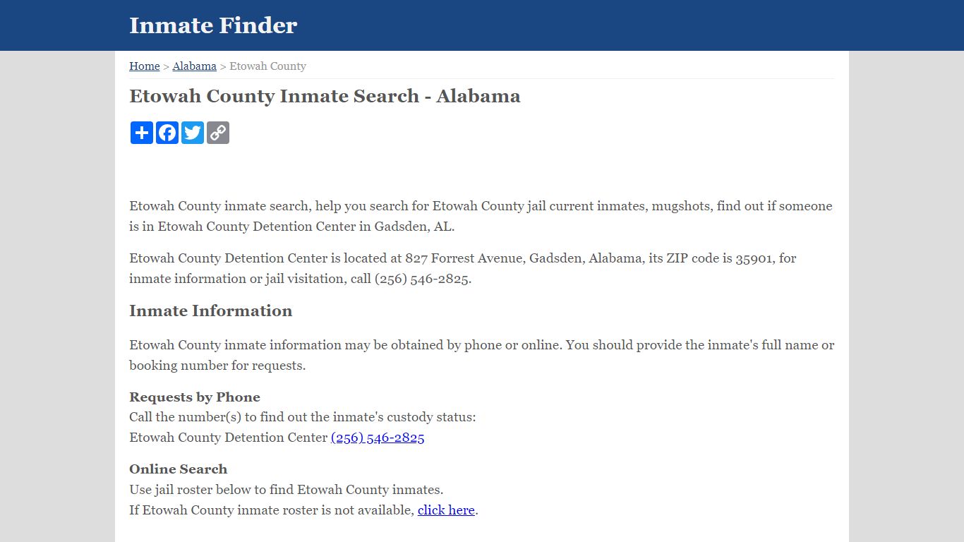 Etowah County Inmate Search - Alabama - Inmate Finder